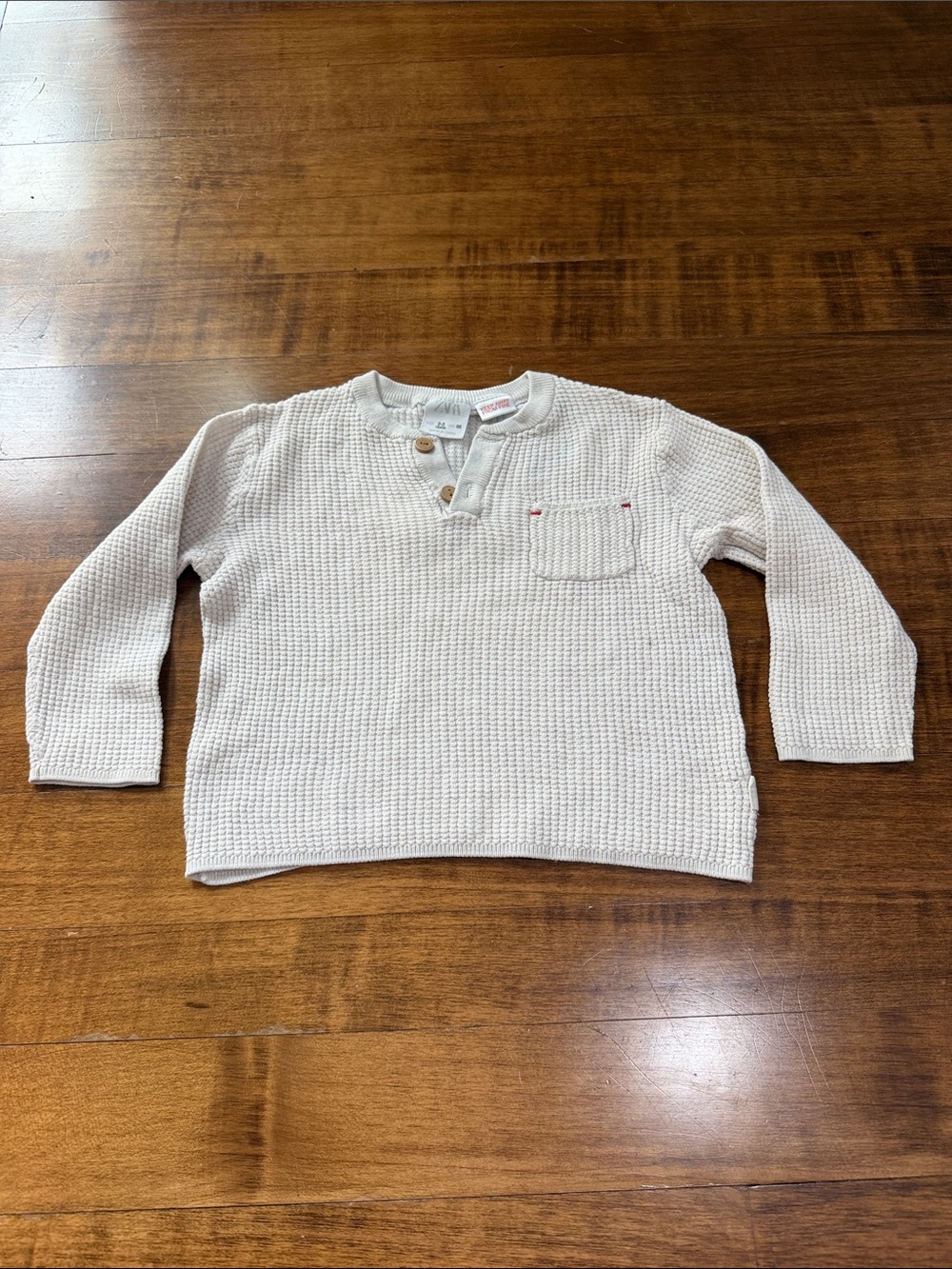 Zara Neutral Waffle Knit Henley Sweater - Kids